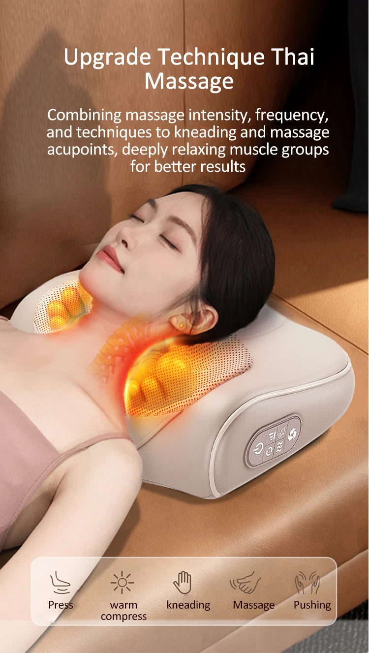 Neck Massage Pillow Cervical Massager Waist Back Shoulder Shiatsu Kneaded Multifunctional Hot Compress Relaxation Gift