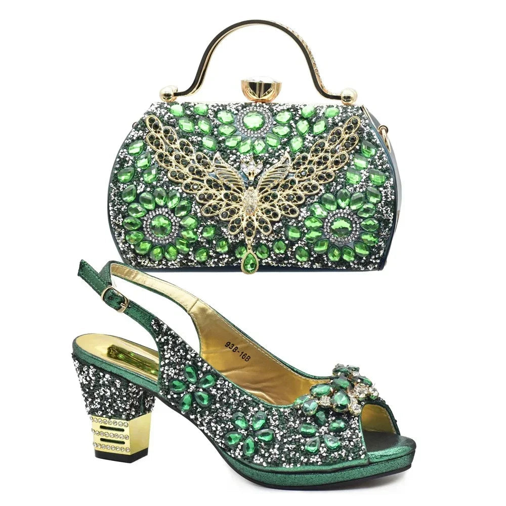 Italian Women Wedding Shoes and Bag Set Decorated with Rhinestone Women Shoe Size 43 Shoes for Women 2025