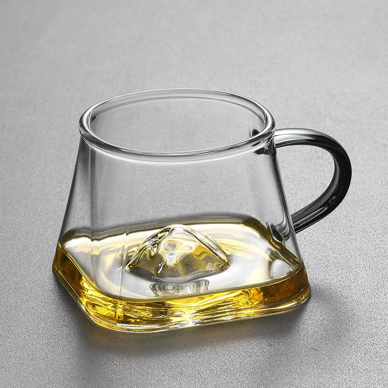250ml 3D Mountains Heat Resistant Glass Tea Cup with Handle Water Milk Coffee Cup Kung Fu Tea Set Drinkware