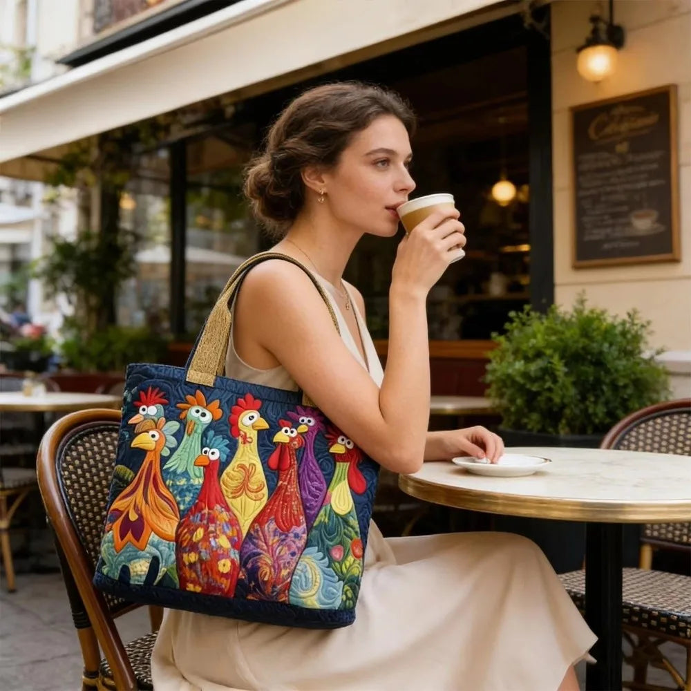 Vintage Quilted Tote Bag Large Capacity 3D Printed Canvas Shoulder Bag