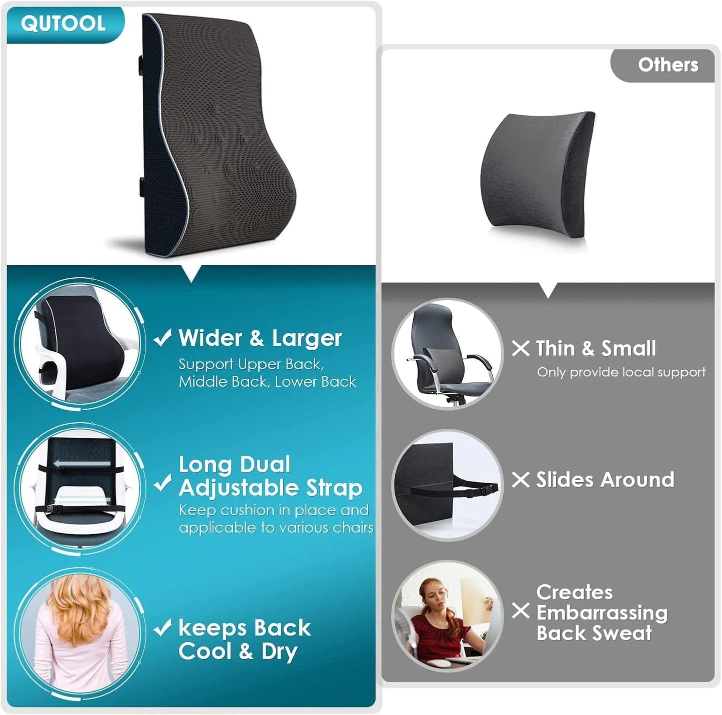 Car Seat Office Chair Back Lumbar Support Car Waist Rest Rebound Memory Foam Cushion Pad Back Lumbar Cushion for Car Driver