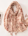 Beige Coffee Scarf Luxury Thin Women Scarves Spring Floral Hijab Veils Soft Cotton Shawl Wrap Tassel Viscose Muslim Woman Hijab