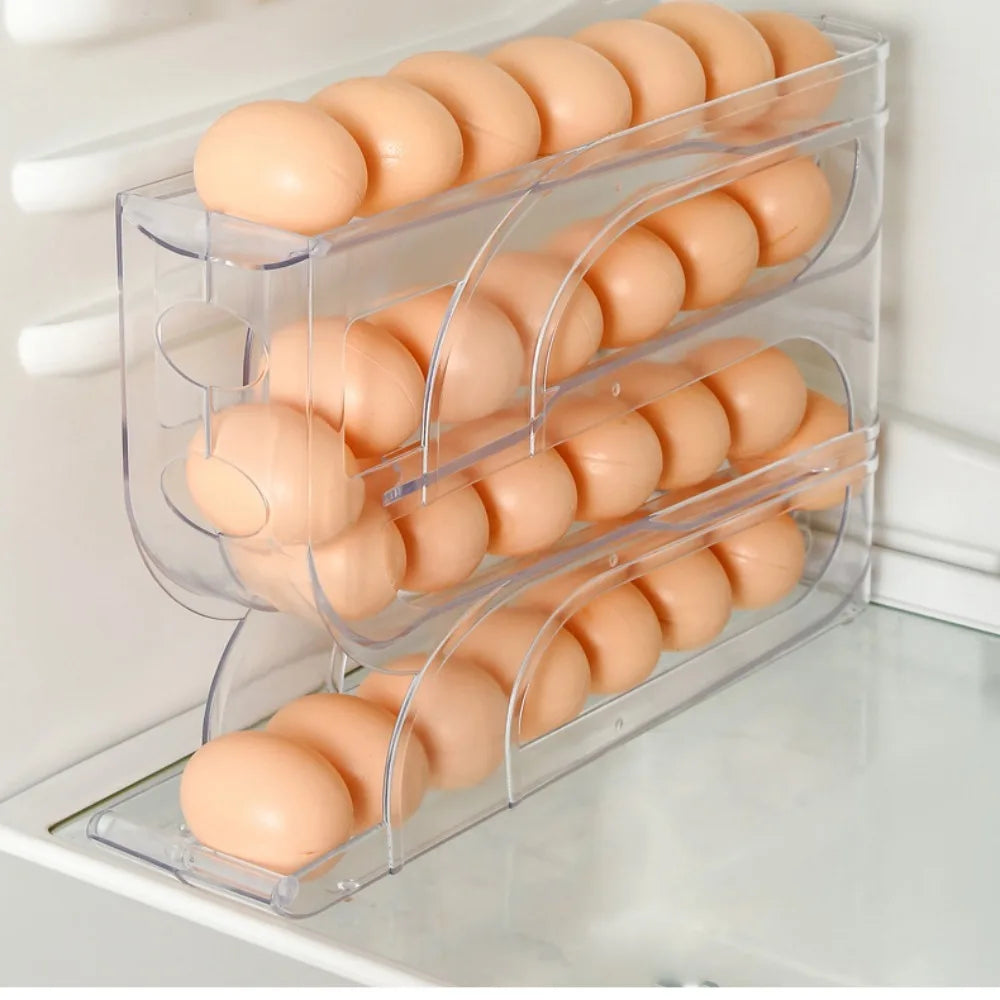 Large Capacity 3/4-Layer Automatic Egg Roller – Space-Saving Refrigerator Egg Storage Box for Kitchen