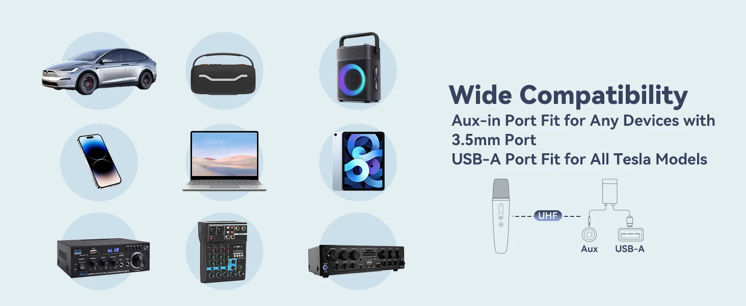 Tesla Karaoke Mic with Portable Bag, Wireless Mic with 8 Joy Effects, Rechargeable Mic with Type-C & Aux in Receiver