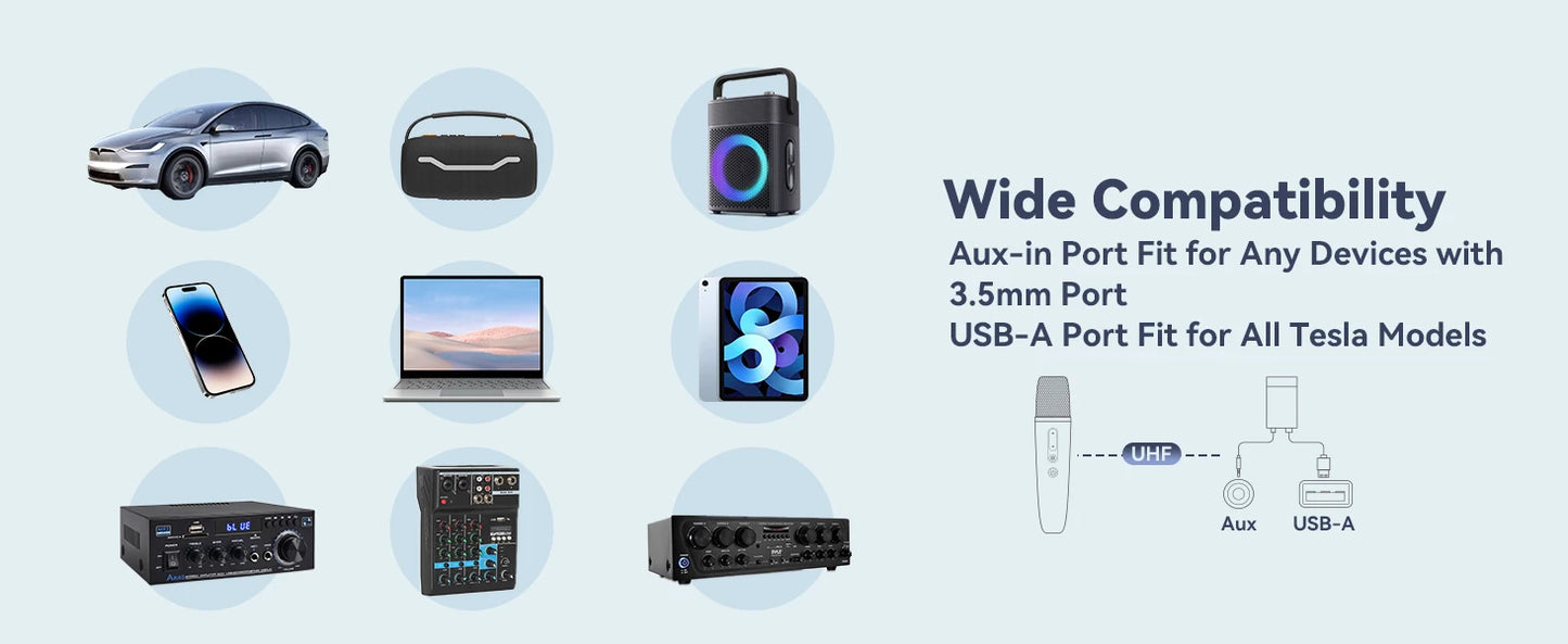 Q1PRO Tesla Karaoke Wireless Microphone with Portable Bag, 8 Sound Effects, Rechargeable Type-C Mic with AUX Receiver