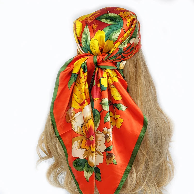 Retro Women Silk Scarf Bandanna Fashion Bohemian Pattern Square Hijab Lady Wrap Headband foulard muffler