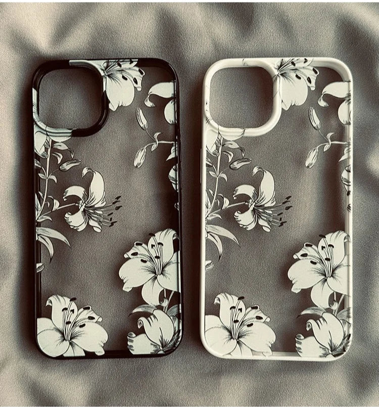 Transparent Lily Flower Floral Case For iPhone 16 15 14 Pro Max 14 Plus Mini Acrylic Clear Funda Cover