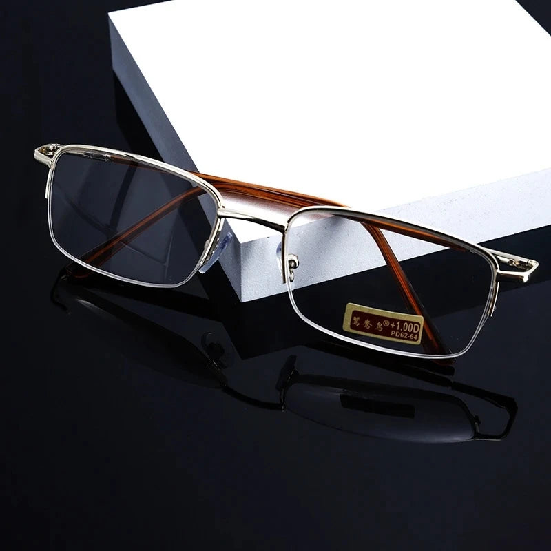 Men Reading Glasses Presbyopia Eyewear Full Frame Anti-Scratch Diopter Gold Color Glasses Unisex Multiple Degrees