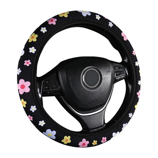 Floral Flannelette Car Steering Wheel Cover Anti Slip 38CM