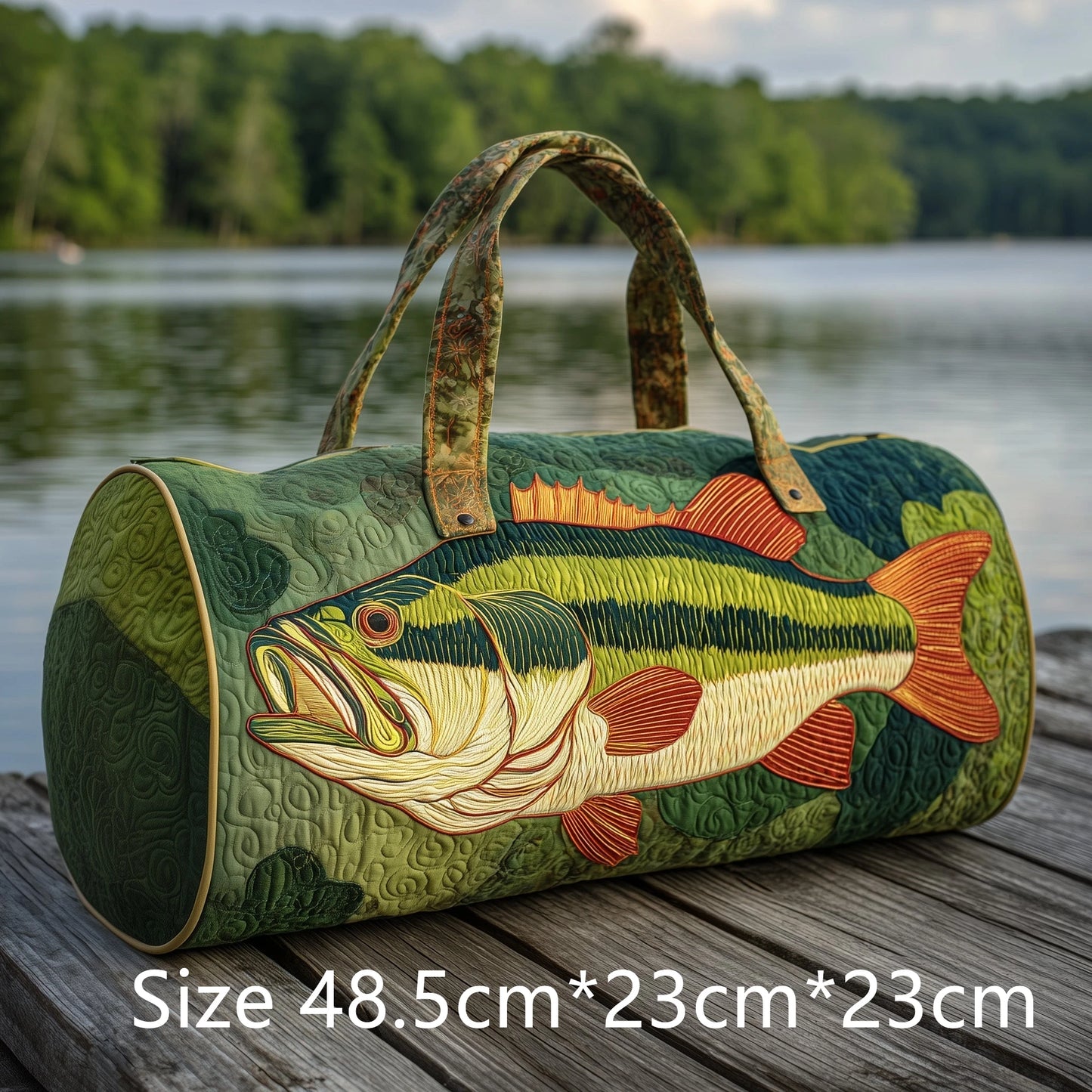 Trendy Handmade Quilted Fishing Gear Bag Bass Fish 3D Printed Duffle Bag Weekender Bag for Men Fisherman Gift Outdoor Adventures