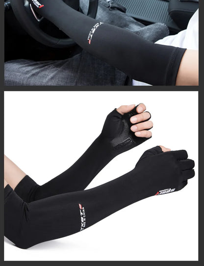 Sun Protection Gloves Arm Sleeves Summer Ice Silk Sleeves Driving and Riding Non-slip Fishing Ice Sleeves Half-finger Gloves