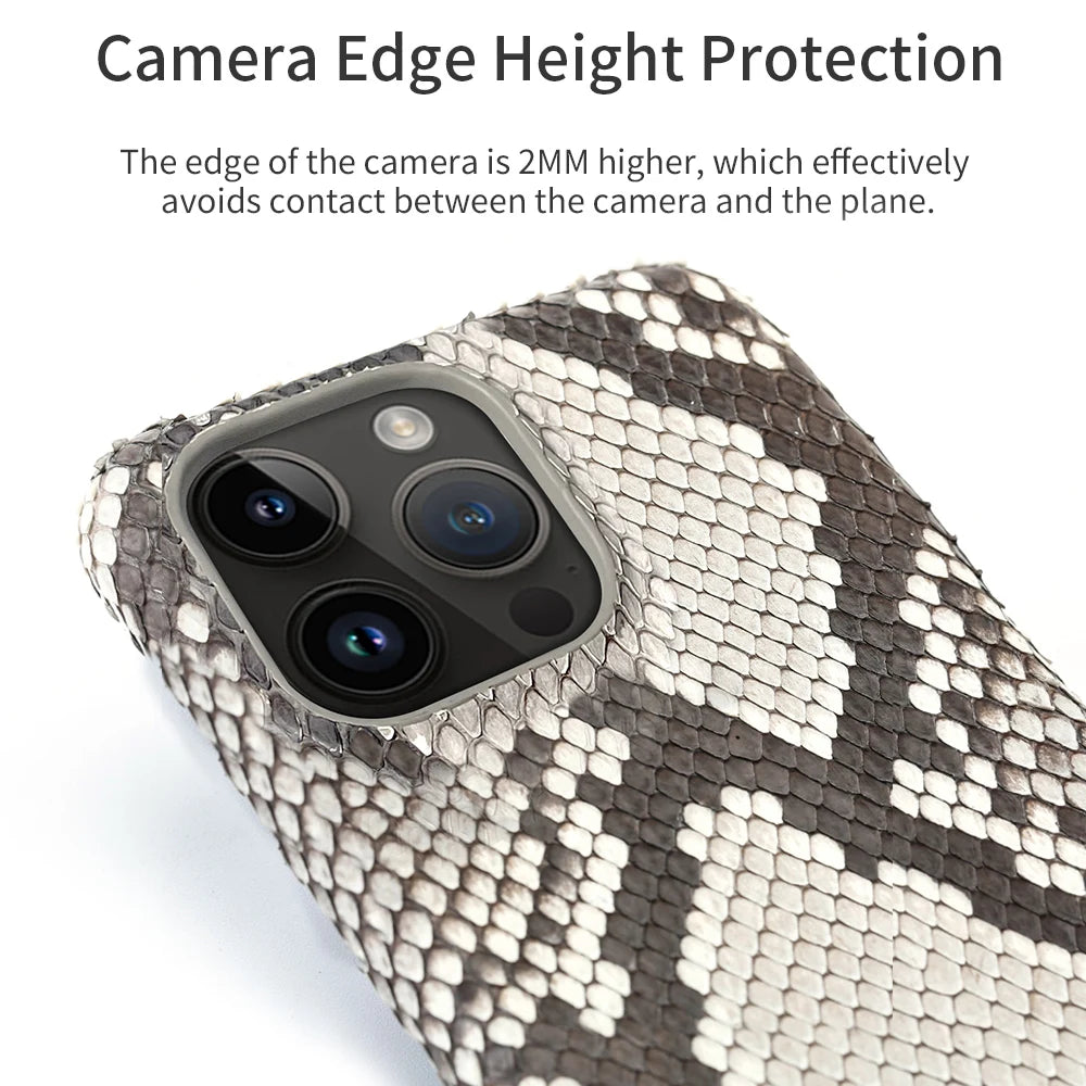 100% Genuine Python Leather Phone Case For iPhone 16 15 14 Pro Max 16Pro Plus Luxury Shockproof Protect Back Cover