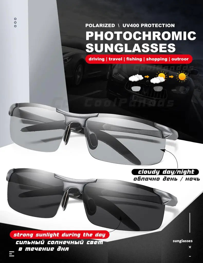 Aluminum Photochromic Polarized UV400 Anti-Glare Driving Sunglasses for Men Women
