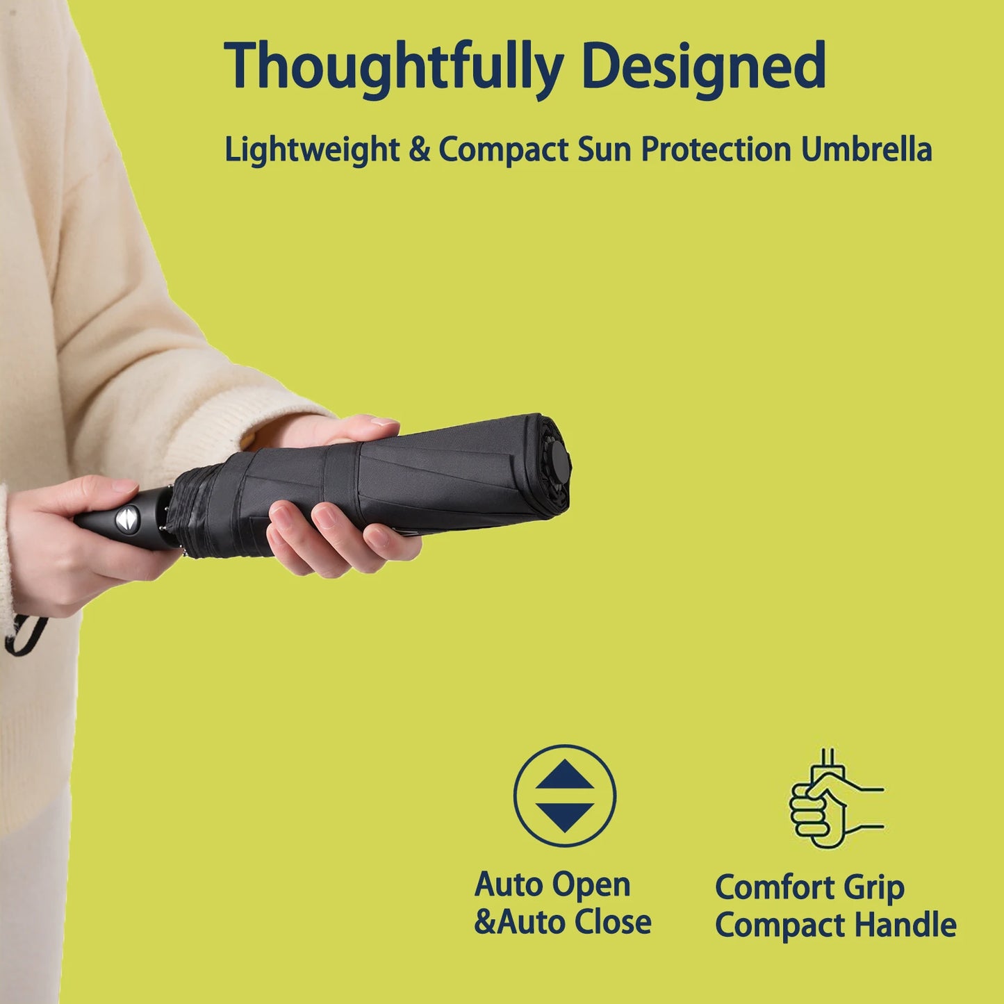 Compact Portable Folding Umbrella UV Protection Strong Wind Resistant Travel Rain Umbrella for Men and Women