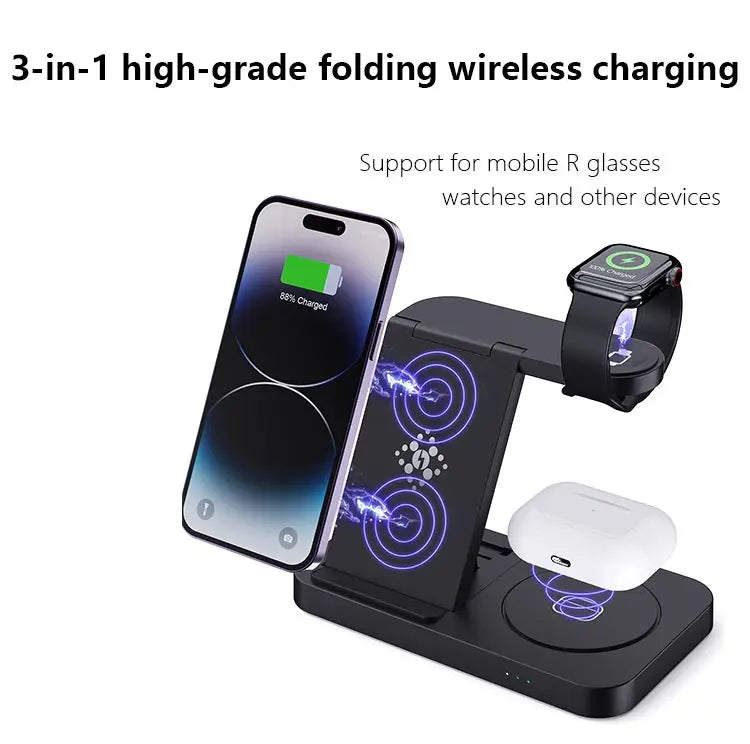 4 in 1 Foldable Wireless Charging Station For iPhone 16 15 14 13 12 Apple Watch 7/6 For Samsung Galaxy Watch Chargers 4/3