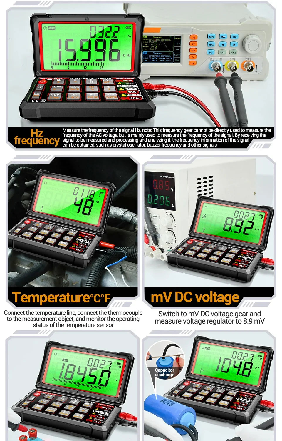 Smart Built-in Rechargeable Lithium Battery Car Multimeter Repair Tester 20000 Count Voltmeter Multitester Meter Tools