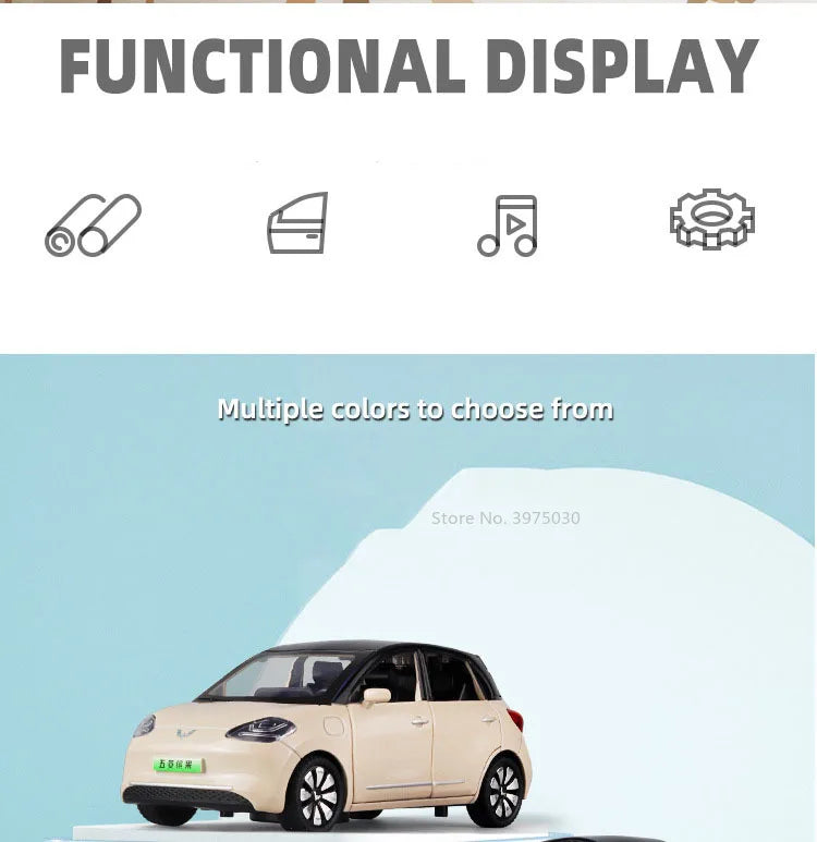 1/32 New Energy Electric Car Model Toy Wuling Binguo Alloy Diecast Vehicles with Sound Light Collection Toys