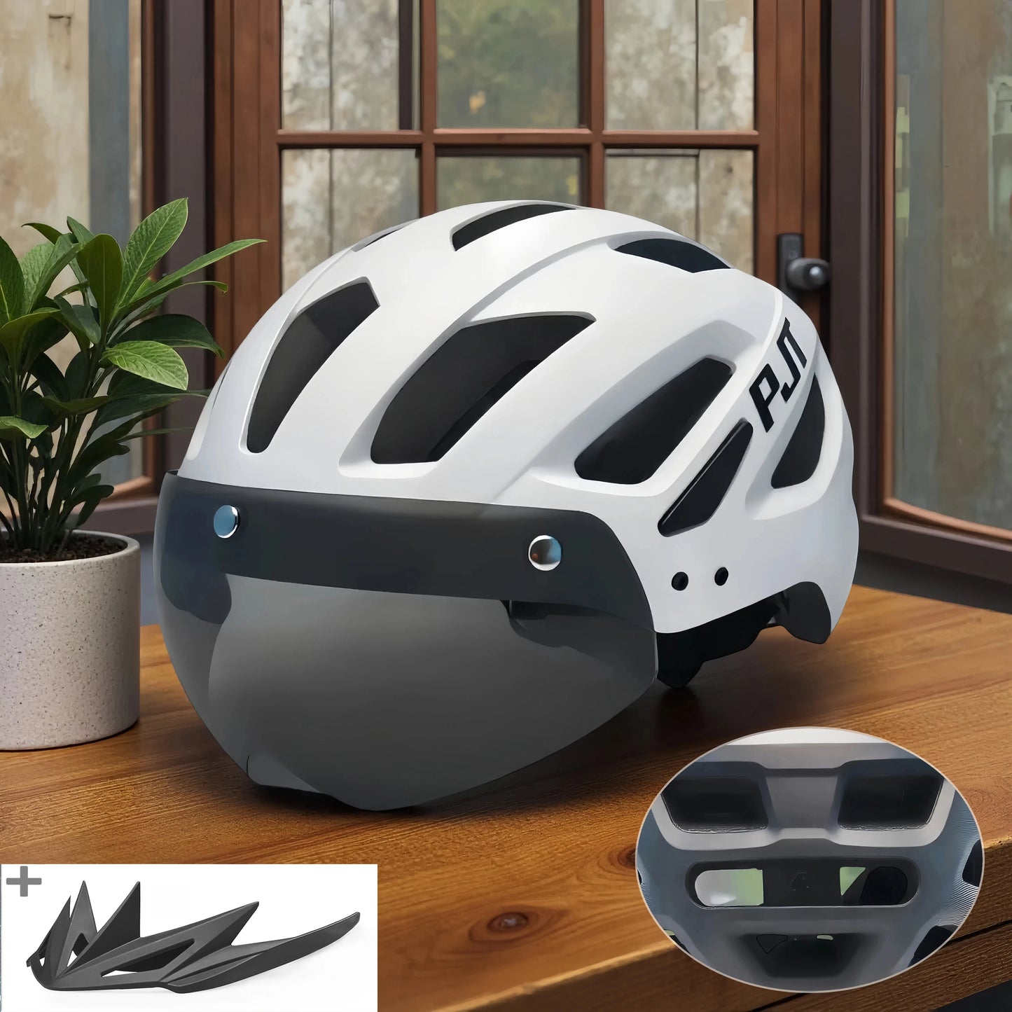 Cycling Helmet With Sun Visor Goggles For Road And Mountain Bike