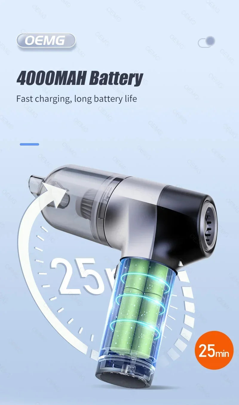 Car Vacuum Cleaner 150000PA Poweful Wireless Handheld Vacuum Cleaner Portable Strong Suction Car Cleaner Home Appliance