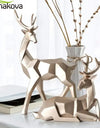 A Couple of 2Pcs Deer Statue Modern Geometric Sculpture Desktop Ornament Figurine Wine Cabinet Cafe TV Showcase Decor
