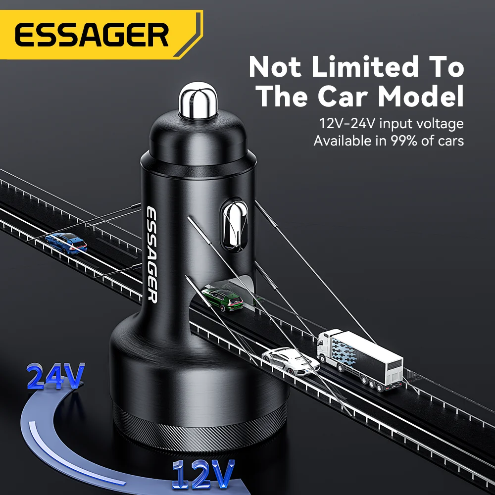 105W USB C Car Charger 3 Port PD 3.0 QC 4.0 Fast Charging GaN Adapter with Digital Display
