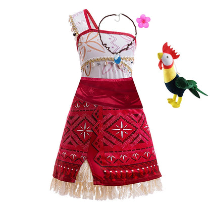 Disney Movie Moana 2 Dress Girl Vaiana Princess Cosplay Dresses Children Christmas Party Cosplay Ball Gown With Pig Chicken