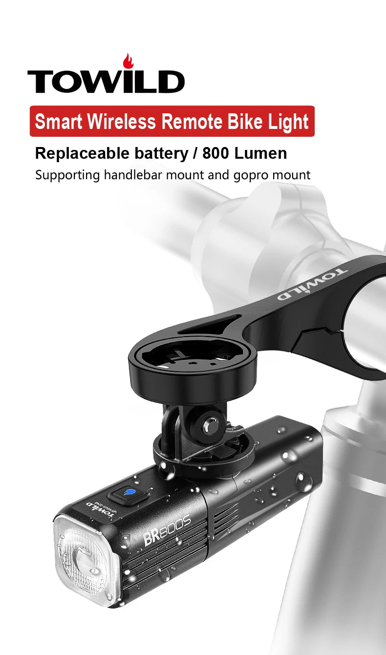 BR800S Bicycle Light 800LM Bike Light Battery replaceable Aluminum Front Lamp Type-C Charging Mtb Road Cycling Headlights