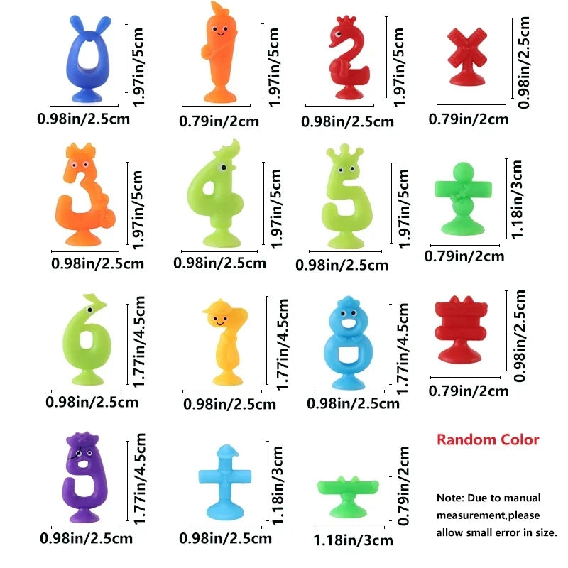 Number Letter Suction Cup Toys Soft Silicone Building Blocks Toy Animal Shape DIY Puzzle Game  Sensory Sucker Bath Toys