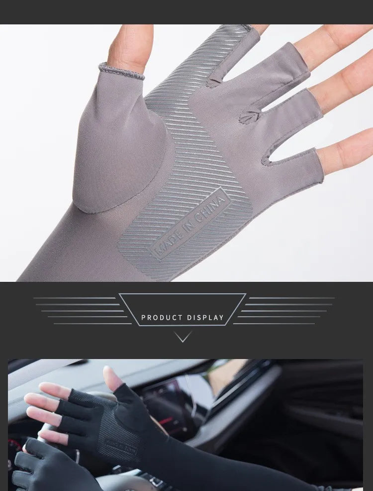 Sun Protection Gloves Arm Sleeves Summer Ice Silk Sleeves Driving and Riding Non-slip Fishing Ice Sleeves Half-finger Gloves