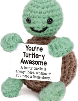 3 Pcs Cute Handmade Knitted Emotional Motivational Turtle Doll Home Room Decoration Funny Crochet Turtle With Positive Card Ornament