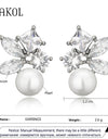 Green Leaf Shape Pearl Stud Earrings for Women Cute Round Marquise Zircon Earring