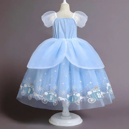 Cinderella Princess Cosplay Dress for Girl Kids Ball Gown Sequin Carnival TUTU Puff Mesh Clothing for Birthday Gift Summer Dress