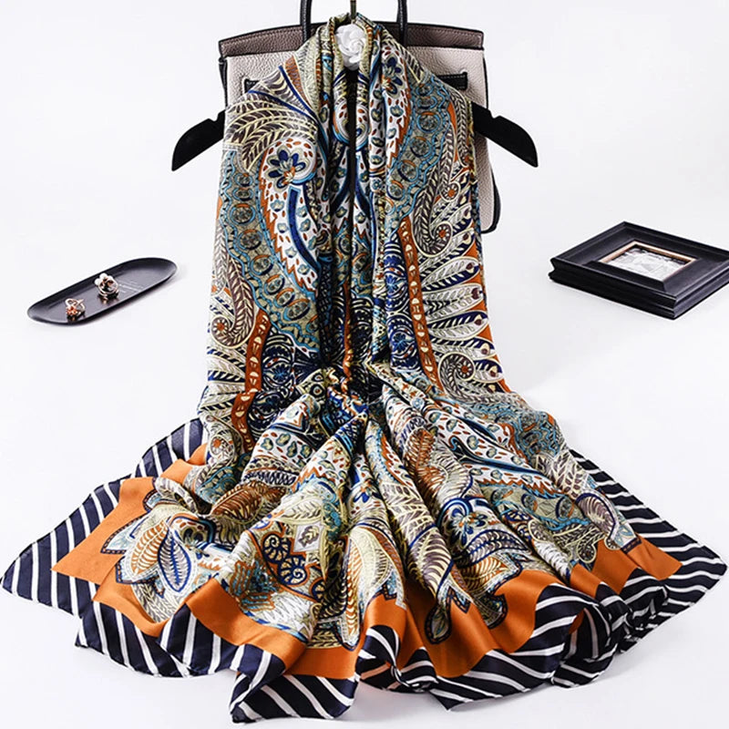 Women Summer Silk Scarves Shawl Lady Wrap Soft Female Echarpe Designer Beach Stole Bandana foulard muffler