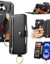 Wallet Flip Case for iPhone 16 15 Pro Max 14 Plus 16Pro 14Pro 15Pro Leather Strap Card Slots Zipper Cover