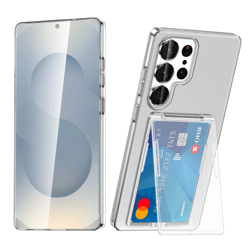 Luxury Solid Color Matte Wallet Card Slot Bracket Phone Case For Samsung S25 Ultra Edge S23 S24 Ultra Plus Bumper Back Cover