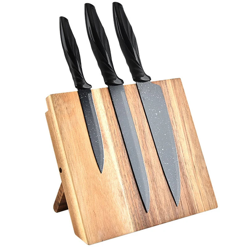 Kitchen Magnetic Knife Rack Acacia Wood Multifunctional Storage Knife Holder Santoku Slicing Knife Stand Organizer Tools