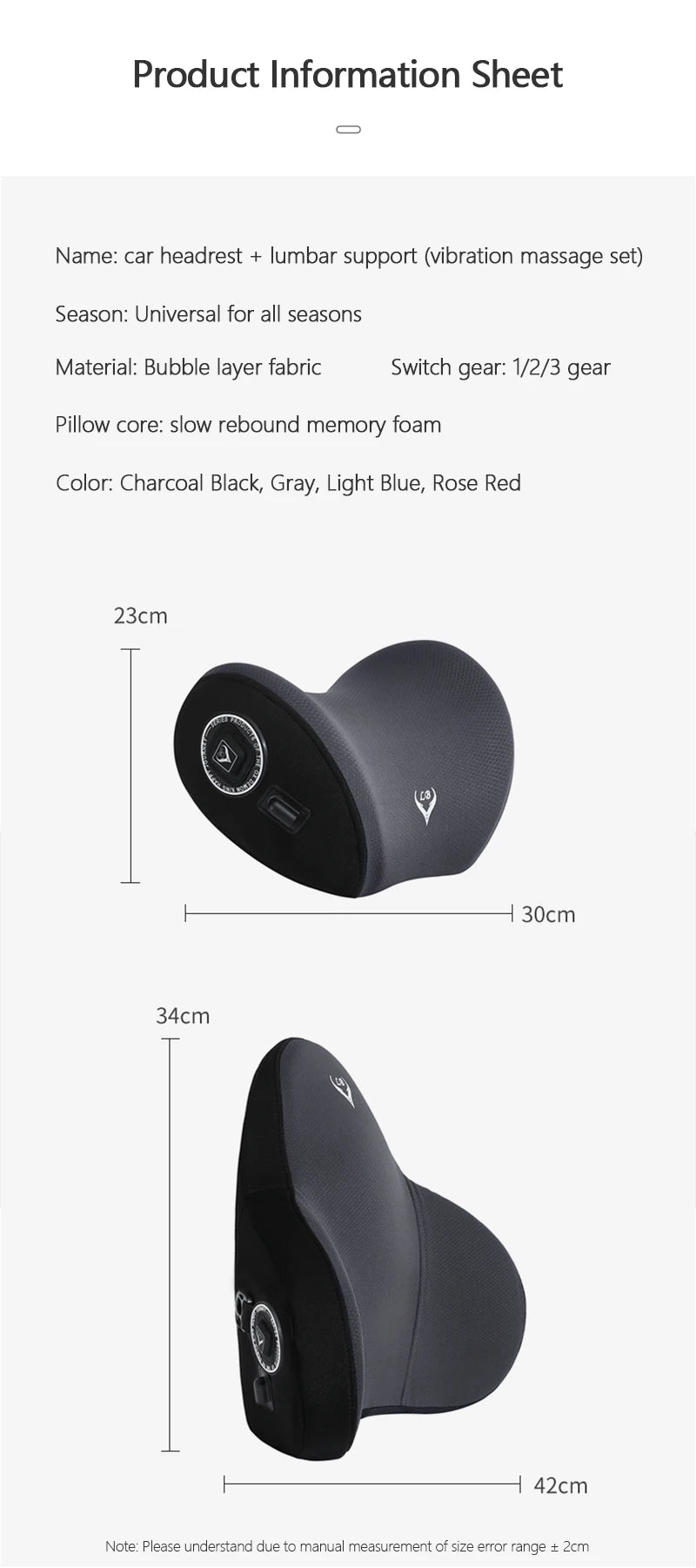 Car Electric Massage Neck Pillow Cushion Vibration Headrest Support Lumbar Seat Back Cushion Vehicle Supplies Travel Assecories