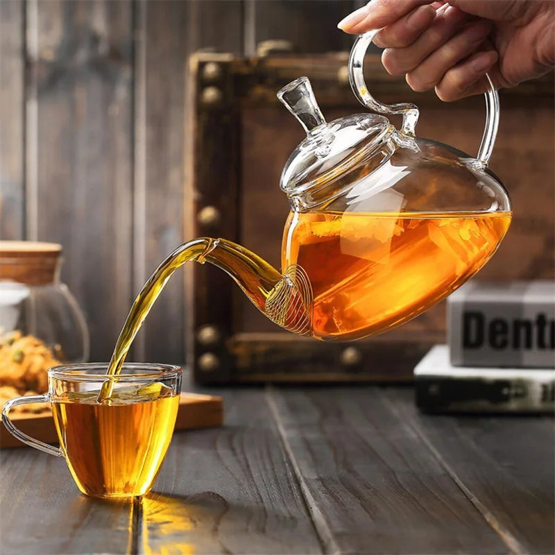 Flower Puer Glass Tea Teapot with Tea Filter