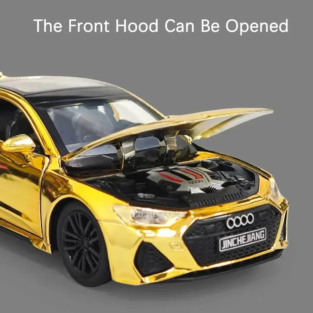1:32 Scale RS7 RS6 Sports Car Toy Model Light Sound Pull Back Diecast Metal Miniature Vehicles Models Desktop Ornaments
