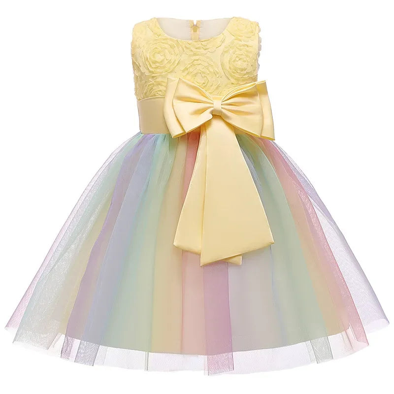 Princess Girl Dress Wedding Birthday Party Frocks for Children Costume With Bow Prom Ball Gown Elegant Party Dress For Girls