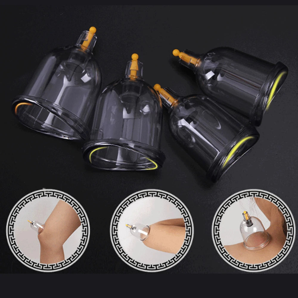 12/24 Cans Cups Chinese Vacuum Cupping Kit Pull Out Vacuum Apparatus Therapy Relax Massager Curve Suction Pumps