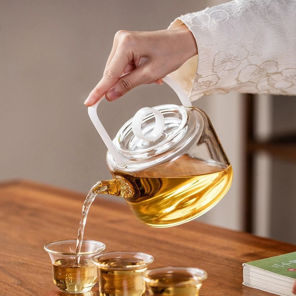 Glass Teapot with Infuser and Wood Handle Tea Separation Kettle 850ml