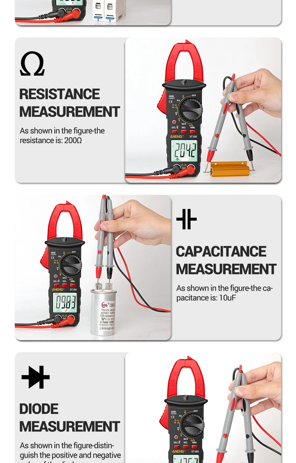 AC Current Clamp Meter  Digital 4000 Counts Multimeter Ammeter Voltage Tester Car Amp Hz Capacitance NCV Ohm Tool