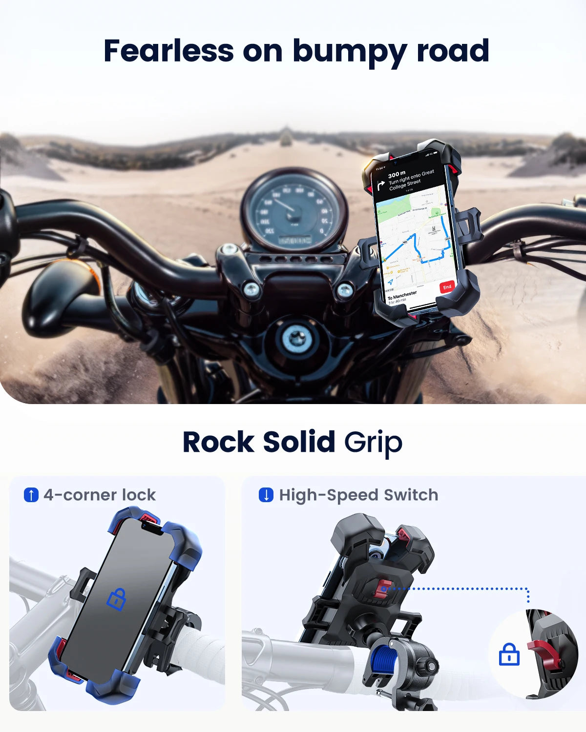 Universal Bike Phone Holder for 4.7-7 inch Mobile Phone 360°View Bicycle Phone Holder Stand Shockproof Bracket JR-ZS288