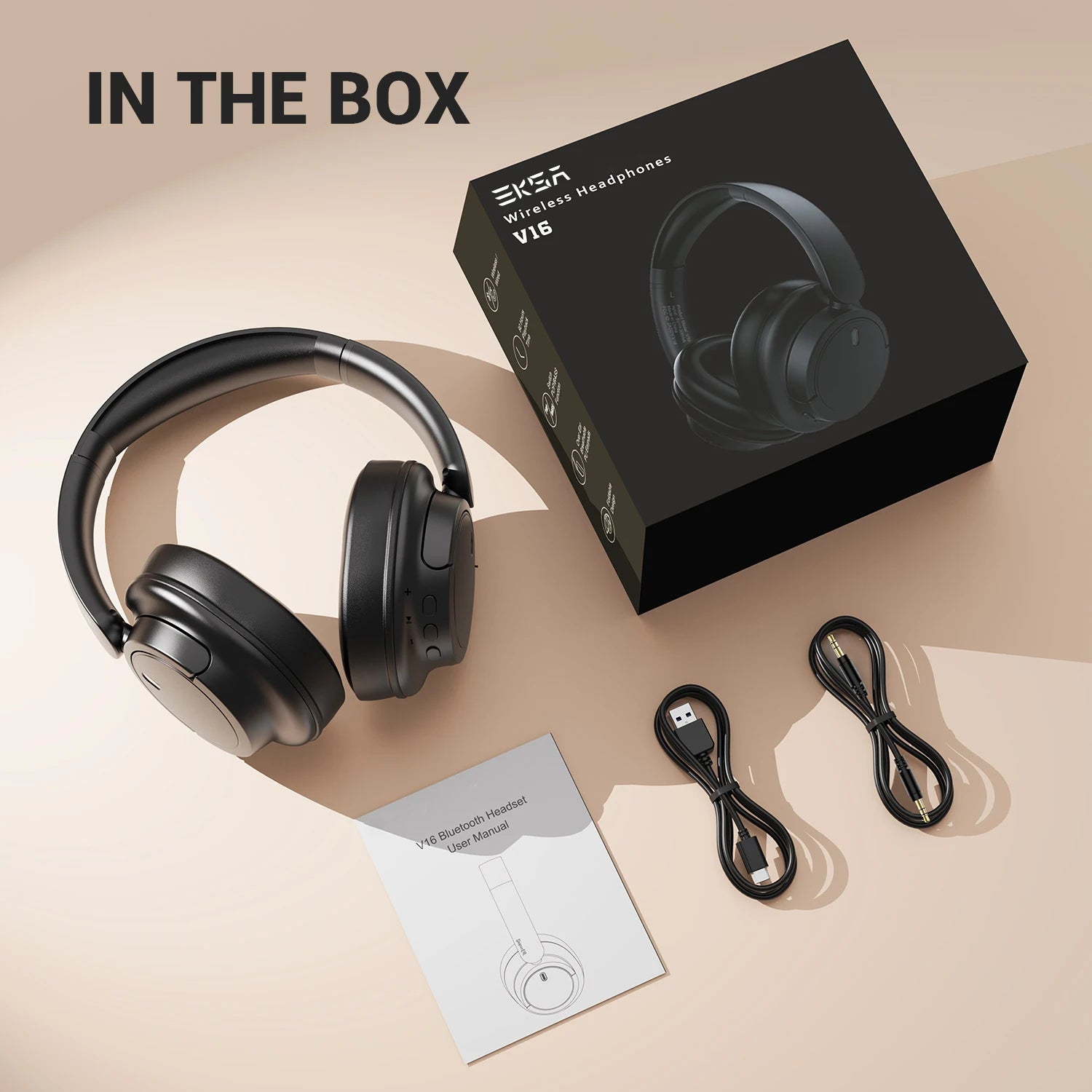 EKSA V16 Wireless Headphones Bluetooth 5.3 Over Ear Headset With Mic Bass/Pop Mode Hi-Res HiFi Wired Headphones 90H APP