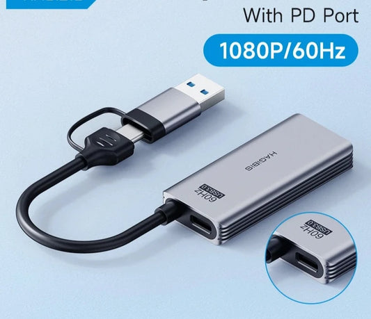 USB 3.0 Video Capture Card With PD Port Fast Charging For iPad HDMI to USB/Type-c Gaming Live Streaming Video Recorder