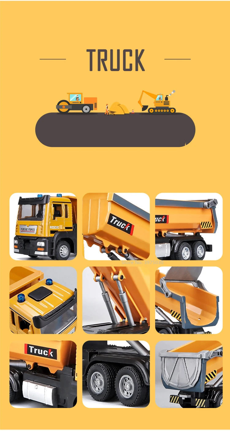 1/50 Scale Tipper Truck Alloy Diecast Toy Model Dump Engineering Transport Truck Sound Light Pull Back Collection Gifts