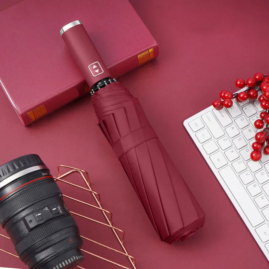 Stylish Automatic Umbrella - UV Protection, Windproof with 10 Reinforced Ribs, Design for Sun & Rain