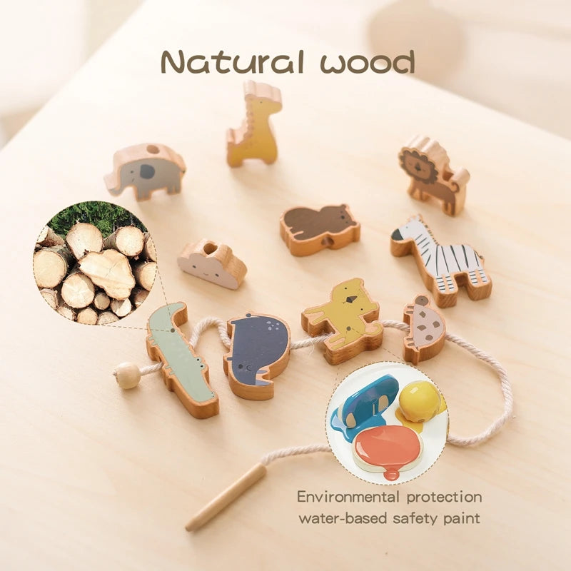 Baby Animal Threading Toys Wooden Stacking Toys Blocks Board Games Wooden Toys Baby Animal Stringing Threading Beads Toys Gift