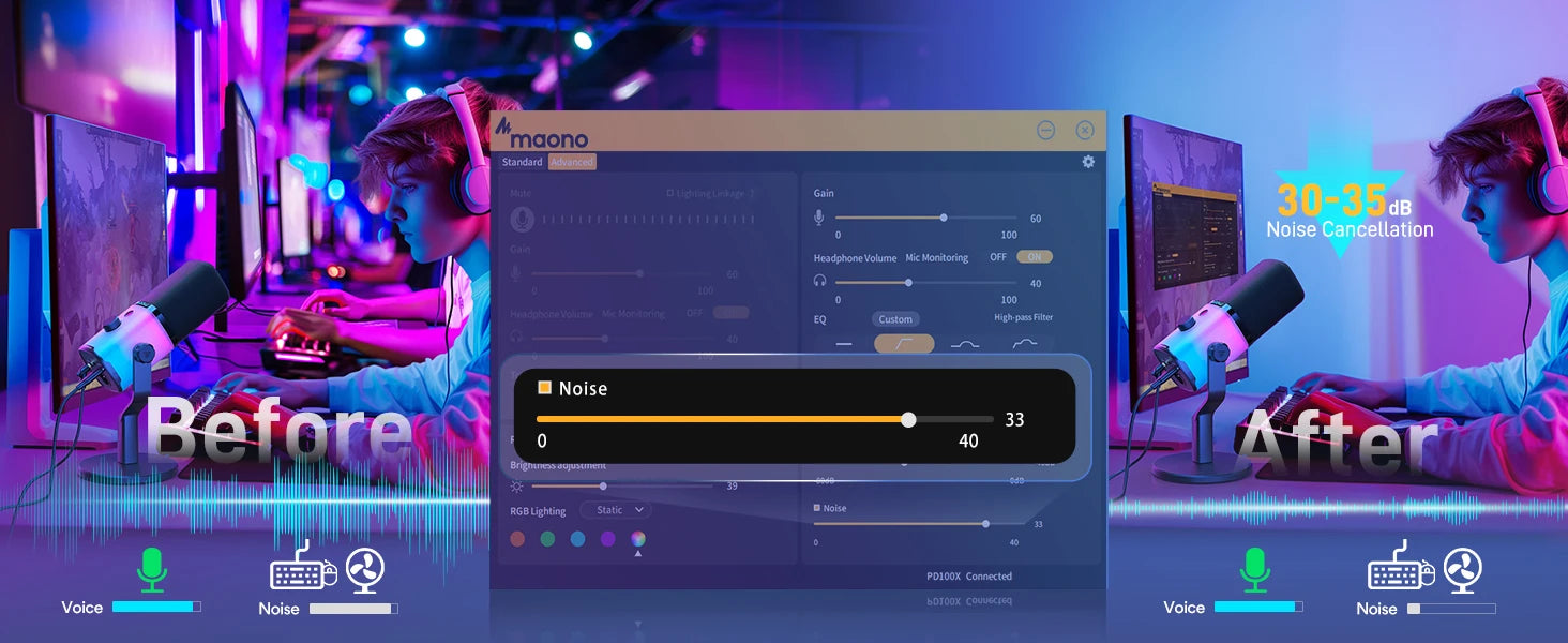 PD100X Gaming MIC,USB/XLR Dynamic Microphone with Noise Reduction, Mute, Headphone Jack, RGB MIC for Gamer Streaming Podcast